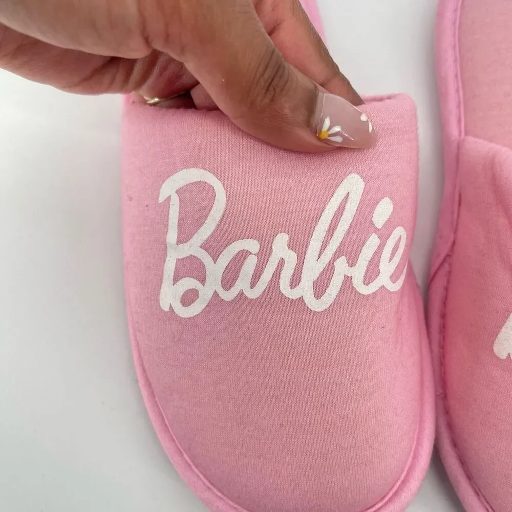 Barbie Girls Pink Plush Logo Slippers EU 34 / US 3